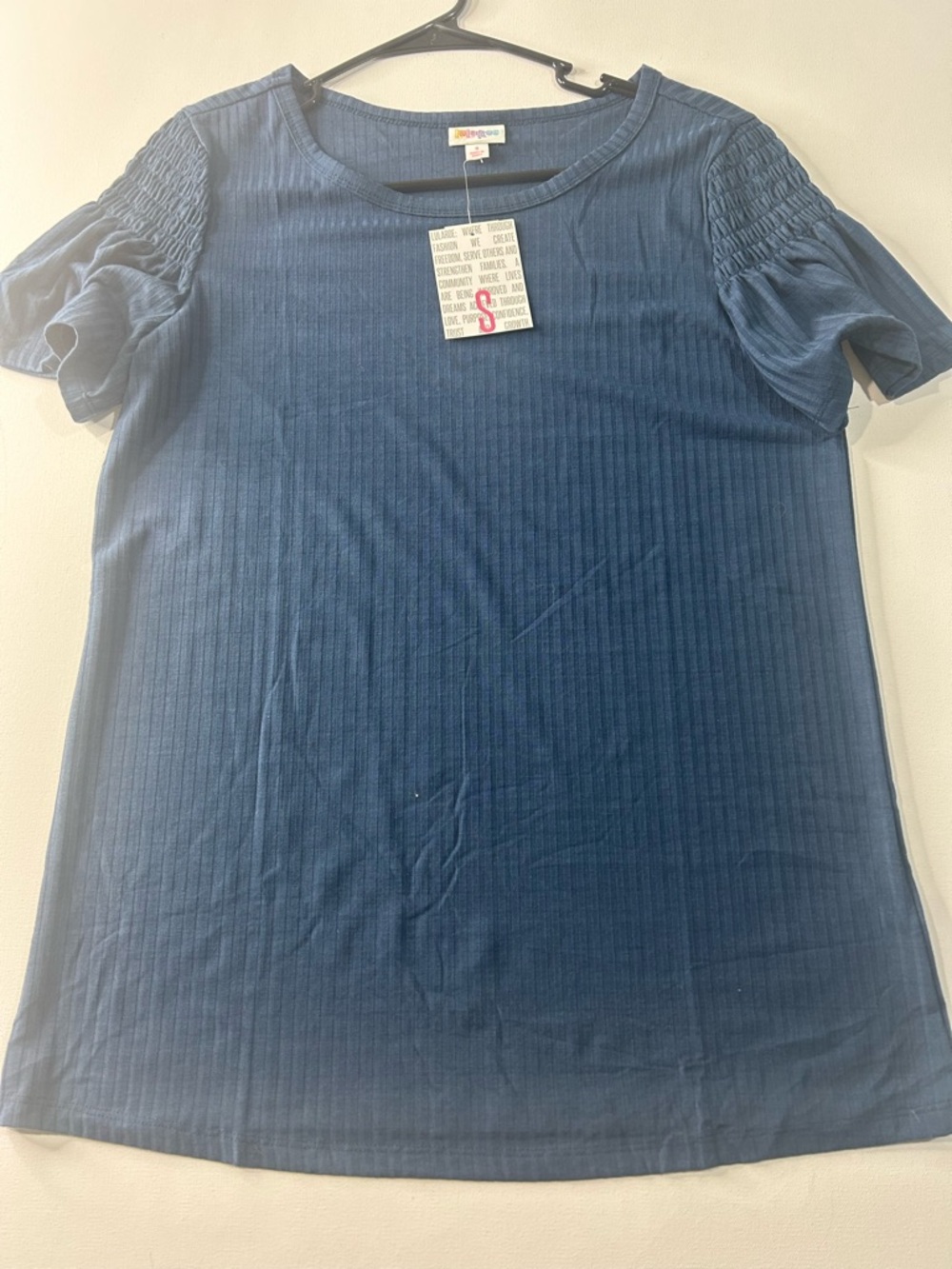 NWT LuLaRoe Small Stephanie Blue Ribbed Short-Sleeve